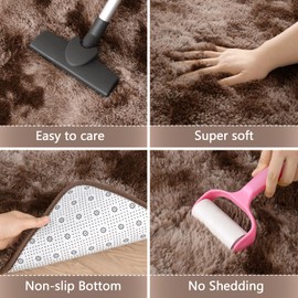 AROGAN Shag Brown Area Rug for Bedroom, 4x6 Feet Washable Non-Slip Modern Indoor Floor Carpet, Plush Memory Foam Beside Rug for Kids Girls Teens Room Low Pile Decor, Coffee