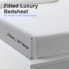 Bottom Fitted Sheets Stretches Up to 25cm Deep Mattress Pocket 100% Pure Egyptian Cotton 200 Thread Count Fitted Bedsheet Soft & Comfortable Hotel Quality Bottom Sheets (Navy, Single)