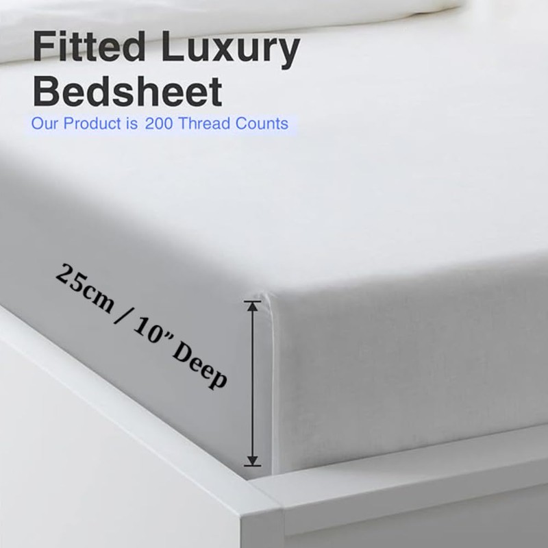 Bottom Fitted Sheets Stretches Up to 25cm Deep Mattress Pocket