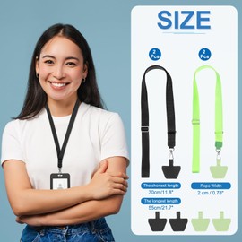 PATIKIL Smart Phone Lanyard, 4Pcs Adjustable Crossbody Cell Phone Neck Strap Lanyard with 8 Patches for Most Smartphones ID Badges Keychain, Black/Light Green (55-30cm)