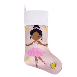 AUAWMLK - Calcetines de Navidad rosa de 18 pulgadas con estampado de princesa negra, perfecto para decoración navideña de niñas pequeñas