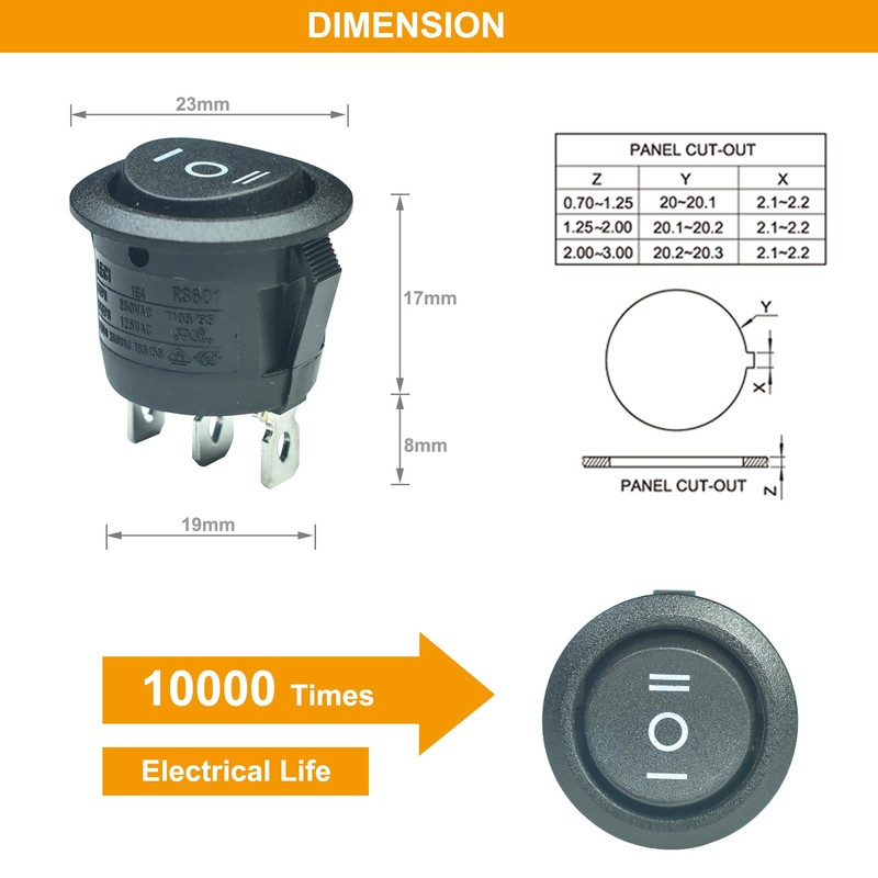 SPDT 3 Pins 3 Position ON/Off/ON Rocker Toggle Switch,3 Way