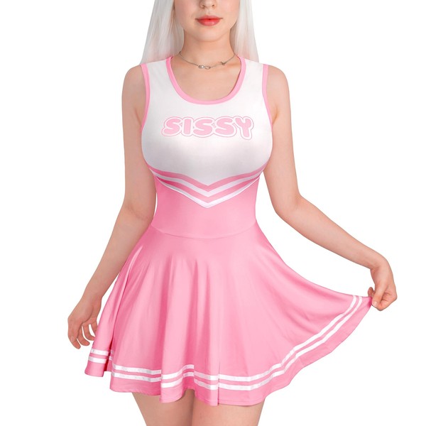 LittleForBig Women's Silky Soft Sleeveless Jumpsuit Cheer Sissy Bodycon Mini Dress Skirt, pink