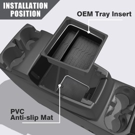 Muslogy Center Console Organizer Compatible with Chevy Colorado/GMC Canyon 2023-2025 2026 Console OEM Tray Insert Divider & Console Bottom Mat Set TPE Storage Box Center Console Layer Insert Tray