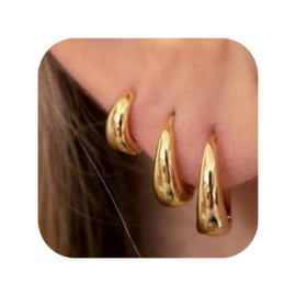 Gold Hoop Earrings Set for Women Small and Chunky Gold Earrings for Women 14K Gold Earrings for Multiple Piercing and Hypoallergenic Huggie Earrings for Women and Men