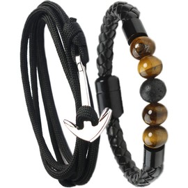 Pulsera Hombre Cuero con Bolitas y Ancla Plateada y Correa de Nylon, Pulsera para Hombre, Pulsera Pareja, Pulsera de Ancla, Pulsera para Parejas, Pulsera Vikinga, Pulsera de Cuero, Pulsera Cuero, Pulsera de Piel, Pulsera Hombre Cuero, Pulsera de Hombre, 