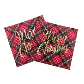 20 Pcs Buffalo Plaid Christmas Paper Napkins Disposable Beverage Cocktail Napkins Foil Gold Napkins Tableware Serviettes Luncheon Dinner Napkin Merry Christmas Party Decor