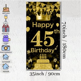 45th Birthday Decoration Background Door Decoration Banner Fabric Sign 45th Birthday Party Welcome Sign Poster Man Birthday Decoration Door Banner, Gold, Black, 35.4"x70"
