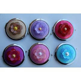 Purse Handbag Double Compact Cosmetic Mirror - 3D (S) Fuschia Flower