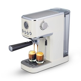 Epsilon Coffee Machine with Milk Frother, Compact 20-Bar Espresso Maker, Hot and Iced Coffee Maker with Removable Water Tank, Cold Brew Feature, and Steam Wand, 1.2L Capacity - Stainless Steel