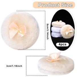 Pack of 4 Large Powder Puff Round Fluffy Bow 8 cm Ultra Soft Washable Reusable Powder Puff for Face Wet and Dry Powder Puff Makeup Tool (2 Pieces Beige and 2 Pieces White)