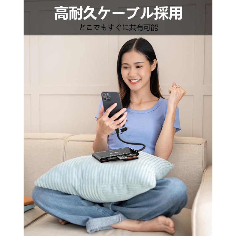 【Latest Improved Model】Quanlex 7 in 1 SD Card Reader Lightning/USB-C/USB-A