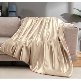 Vonty Satin Throw Blanket Taupe Satin Blankets 50x60 Inches(with Small Flowers), Cooling & Silky Throw Blanket Wrinkle-Free Cable Knit Throw Blanket for Coush Sofa Bed Outdoor