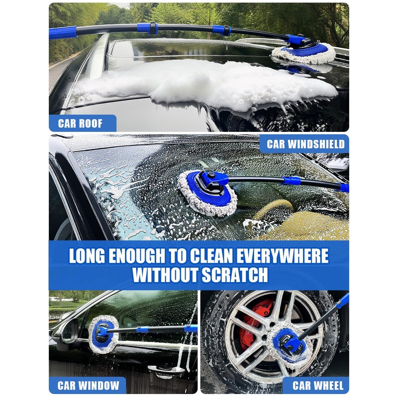 15°Curved Car Wash Brush with Long Handle Kit, 55-Inch 4-Section