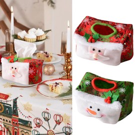 2 Pcs Christmas Rectangular Tissue Box Cover Santa Claus Xmas Snowman Cloth Tissue Case Holder Paper Box Towel Holder Napkin Container Winter Desktop Decoration for Party Holiday Home Office