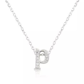 Unbranded Micro-Pave Initial P Pendant Cubic Zirconia Link Chain Necklace 16" + 2" Ext