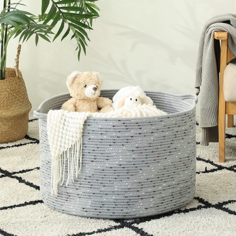 KAKAMAY Large Blanket Basket (20"x13"),Woven Baskets for storage Baby Laundry