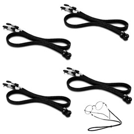 4PCS Glasses Chain for Women Universal Adjustable Glasses Neck Strap Spectacles Cord Universal Leather Anti-Slip Glasses Strap Glasses String Sunglasses Strap (Black)