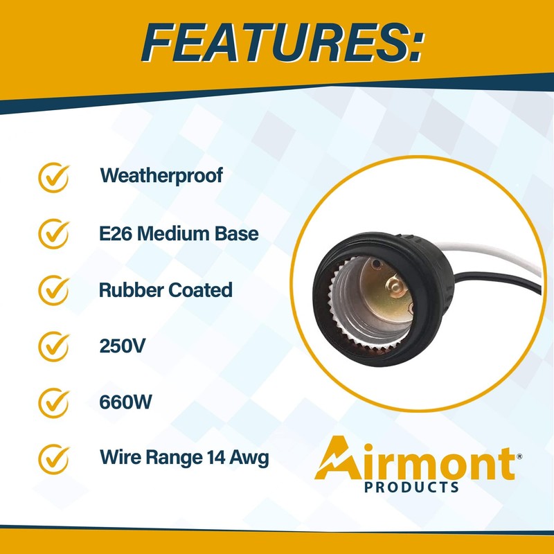 (20 Pack) Airmont Products AP-12068, Weatherproof Pigtail Lamp Sockets, E26