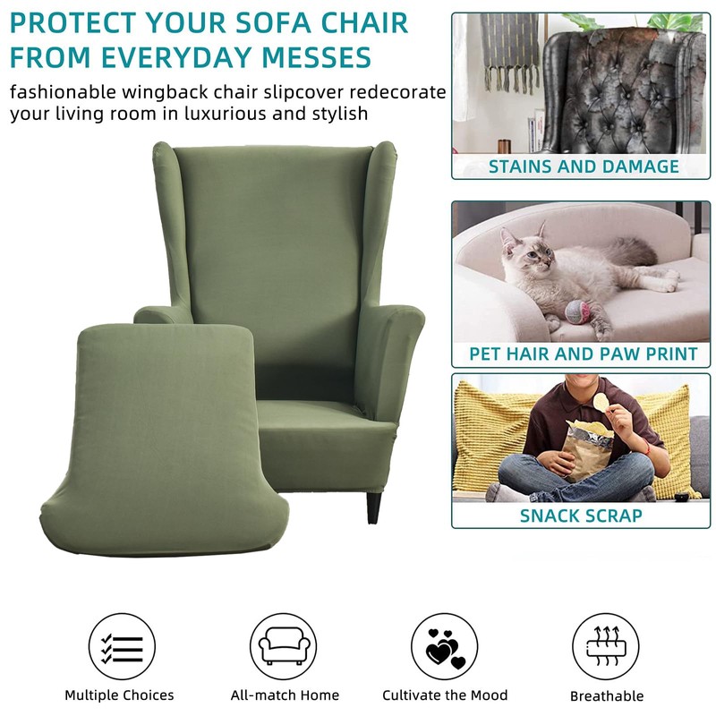 CRFATOP Polyester Wing Chair Covers 2 Piece Stretch Wingback Chair