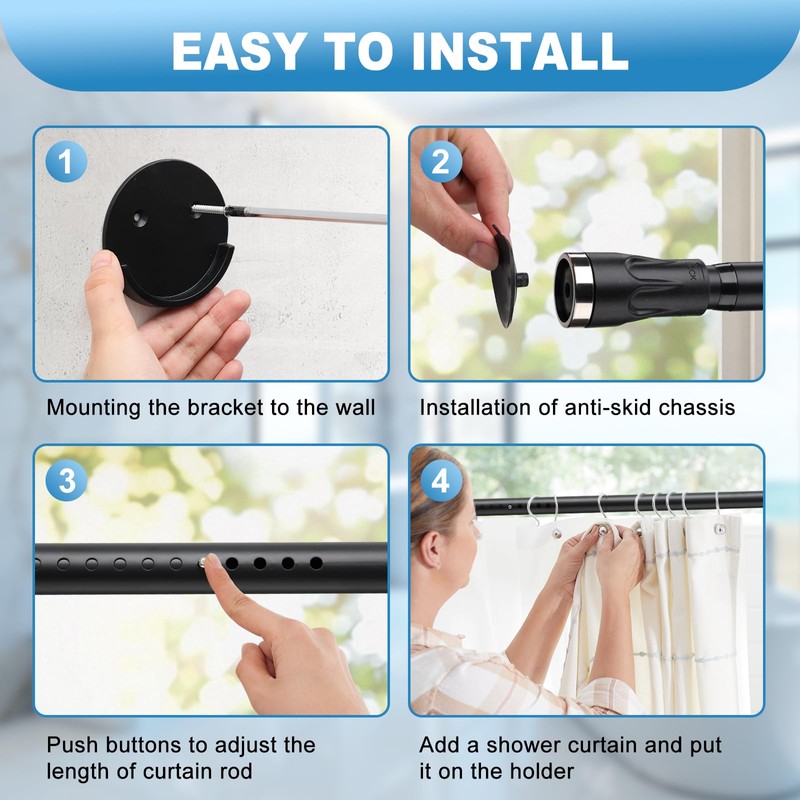 Tension Curtain Rod, 42 to 100 inch Adjustable Heavy Duty