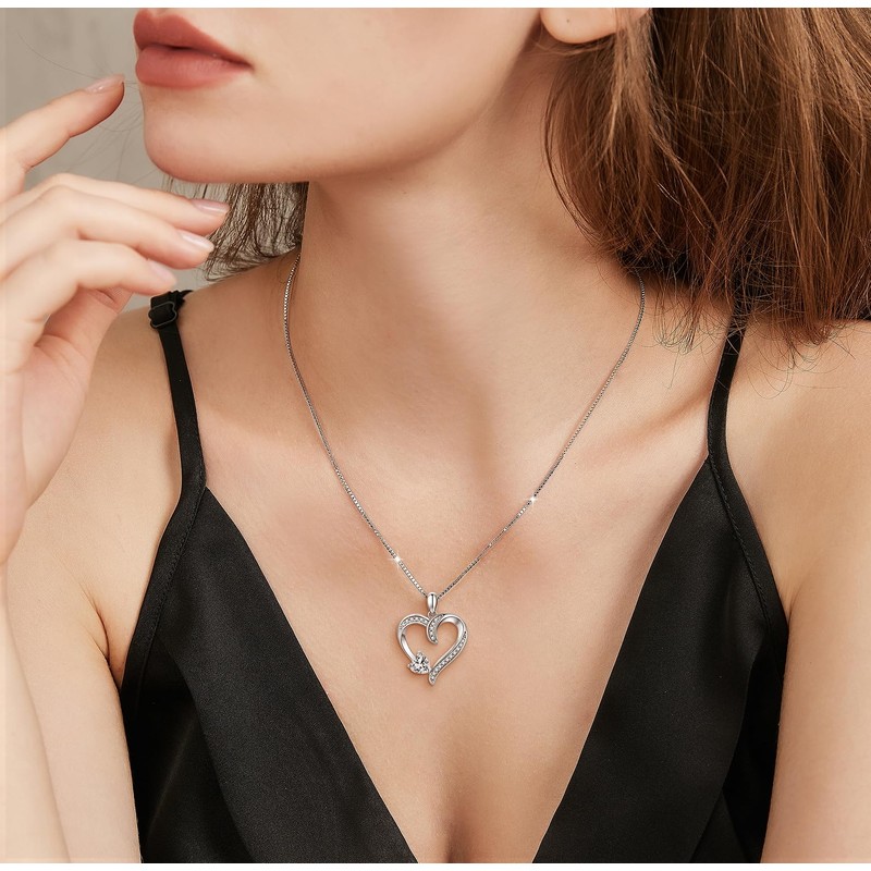 925 Sterling Silver Love Heart Pendant Necklace Jewelry Gifts for