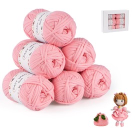 ilauke Pack of 6 Chunky Crochet Yarn for Beginners, 6 x 50 g Thick Yarn Cotton for Crocheting, Highly Visible Stitch Yarn for Crocheting, Cotton Nylon Yarn for Beginners for Crochet and Knitting, Pink
