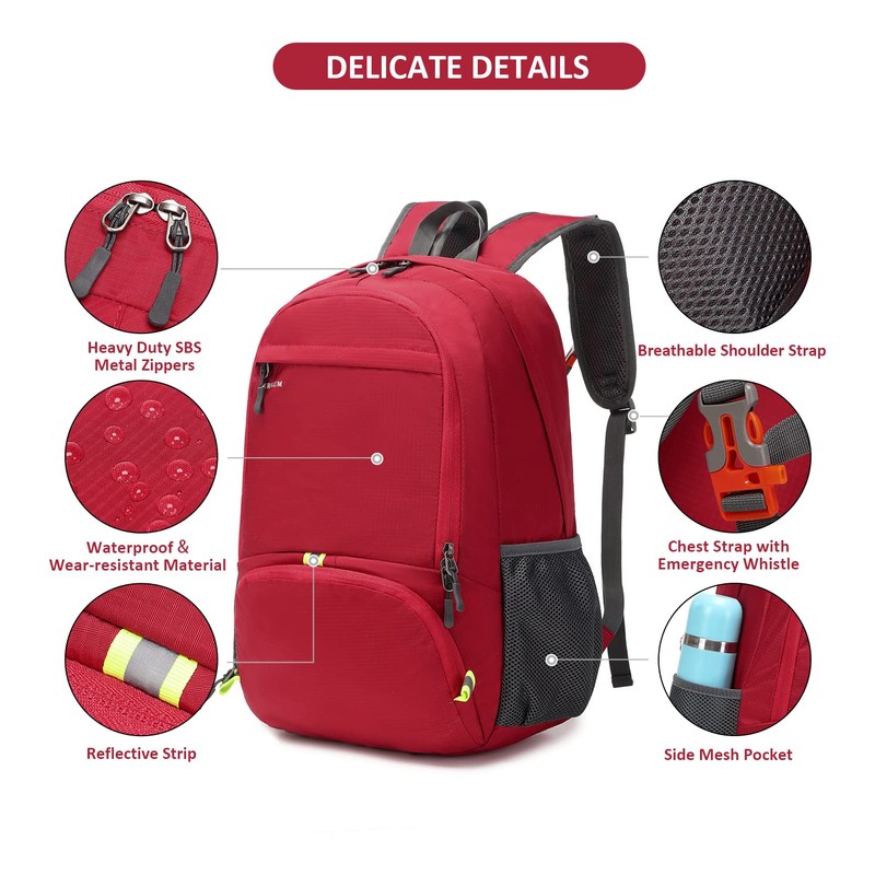 MRPLUM 25L-30L Rucksack Foldable Ultralight Packable Backpack, Unisex Durable Handy