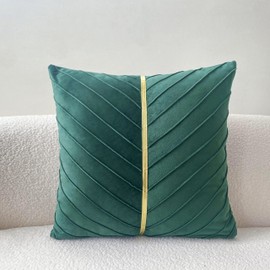 YunJeude Cushion Cover 17.7 x 17.7 inches (45 x 45 cm), Scandinavian 2 Piece Set, Stylish, Cute, Pattern, Striped, Velvet, Decorative Gold Synthetic Leather, Simple, Modern, Antique, Natural, Zipper,