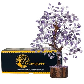 Amethyst Crystal Tree of Life, Purple Gemstone Tree for Good Luck, Positive Energy, House Warming Gift - 300 Healing Feng Shui (Silver Wire)