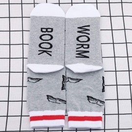 MBMSO Bookworm Socks Book Lovers Gifts 2 Pairs Novelty Book Nerd Socks Book Reading Lovers Gifts for Men Women (2 Pairs Bookworm Socks)