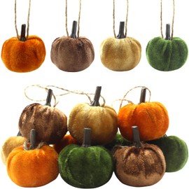 Adornos de árbol de otoño, calabazas colgantes, 12 calabazas de terciopelo, decoraciones y adornos de árbol de Acción de Gracias, mini tela de 1.7 pulgadas, decoración de otoño para Acción de Gracias