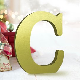 AOCEAN 6 Inch Golden Wood Letters Unfinished Wooden Letters for Wall Decor Decorative Standing Letters Slices Sign Board for Crafts Christmas Decoration Home Party Projects (C)