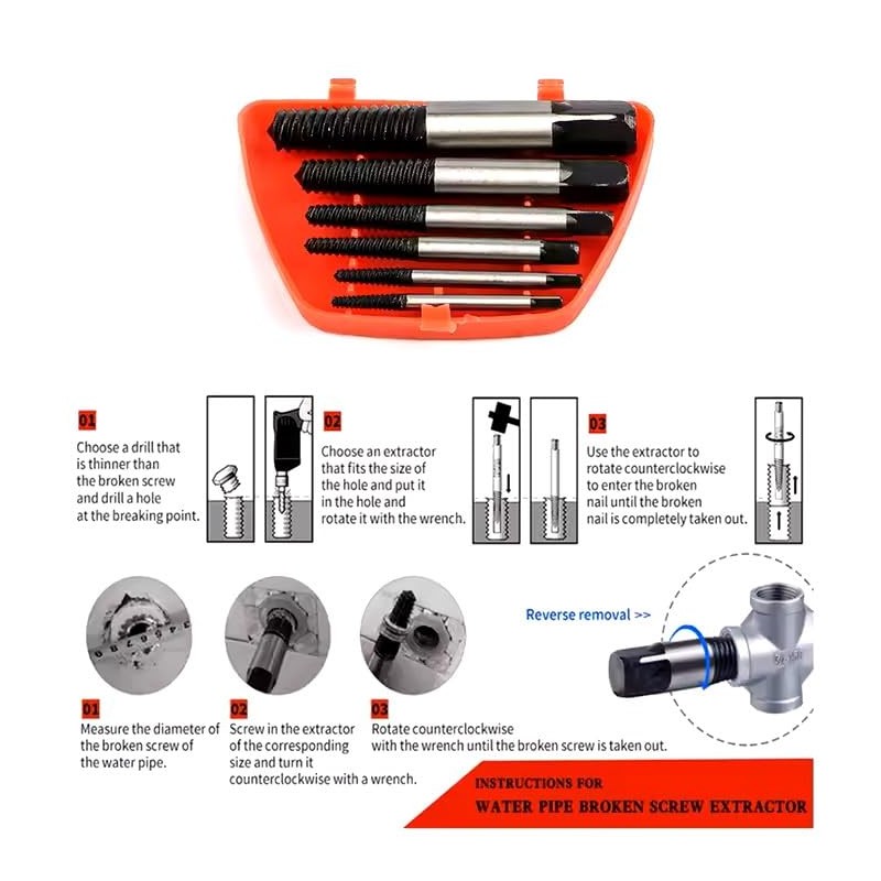 Sivitec 6PCS Screw Extractor Easy out Drill Bits Guide Broken