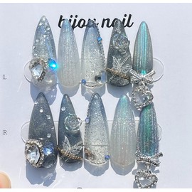 Glass rose handmade nail - Almond / 글라스 로즈 수제네일 - 아몬드