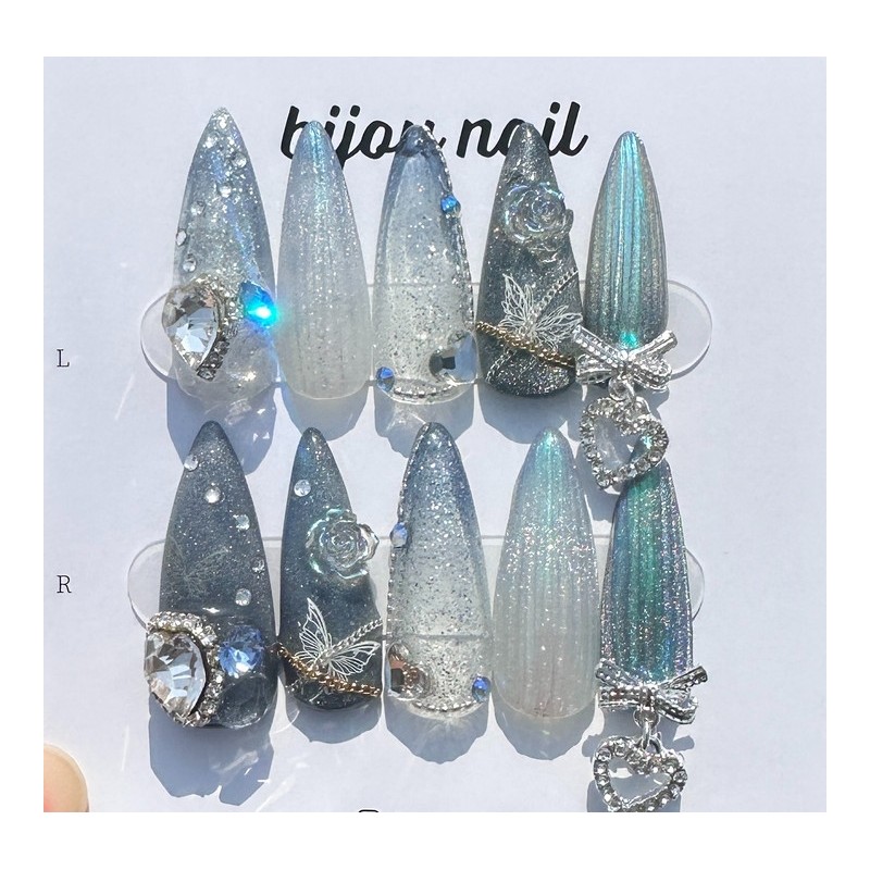 Glass rose handmade nail - Almond / 글라스 로즈 수제네일