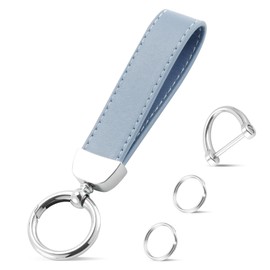 JUSTTOP Leather Keychain, Car Key Chain with Anti-Lost D-Ring and 2 Key Ring, Car Accessories, Universal Keychain for Men and Women (Blue)