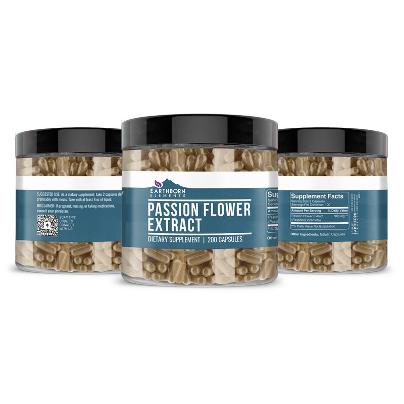 Earthborn Elements Passion Flower Extract 200 Capsules, Pure & Undiluted,