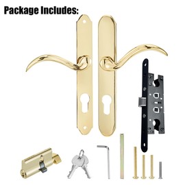 HauSun Storm Door Handle Set Replacement Kit with 2 Point Mortise Lock and Key,Security Door Keyed Lever Handle Fits for Pella Storm Door (Polished Gold)