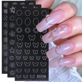 Heart Butterfly Star Nail Stickers for Nail Art, 3D Self-Adhesive Stars Butterfly Heart French Tip Airbrush Stencils Nail Stickers Star Heart Nail Art Design Decals for Women Girls Nail Decoration