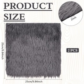 BENECREAT 2Pcs Gray Faux Fur Fabric, 25x25cm Soft Plush Shaggy Squares Pre-Cut Craft Fur Fabric for Gnome Crafts, Costumes, Rugs, Pillows, Sewing, Decorations