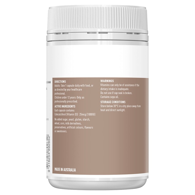 Healthy Care Vitamin D3 Capsule 1000IU - Promotes Bone Health