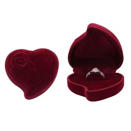 AfitLulu Velvet Ring Box Plucked Luxury Heart-Shaped Ring Storage Box Small Wedding Ring Box Engagement Ring Box, Ring Jewelry Box Ring Holder for Weddings, Engagement, Proposals (Red)