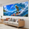 Summer Halloween Garage Door Cover, 16x7 Ft Surfing Skeleton Banner
