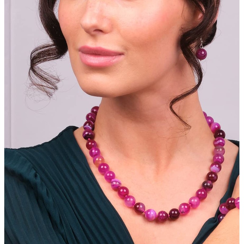 Treasurebay Stunning 14mm Gemstone Necklace Women's Necklace (14mm Pink Agate)