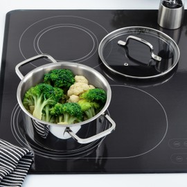 BergHOFF Helix 7.25in Stockpot/Cooking Pot 2.2qt. With Glass Lid Recycled 18/10 Stainless Steel Induction Pot For Stew Soup Steam Fast Heating Oven Safe