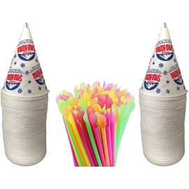 Concession Essentials Pack of 400 Snow Cone Cups and Straws for Parties and Events