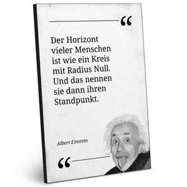 ARTFAVES® Wooden Picture with Saying – The Horizon of Many People/Quote Albert Einstein Modern Wooden Sign Black and White for Decoration or as a Gift on the Theme of Spirituality