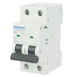 Wengart MCB Circuit Breaker WGM12-63H, AC230V 50A 2P 10kA B-Char, Suitable for Household Appliances and Lighting Circuits, Suitable for Distribution Boxes