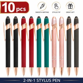 2-in-1 Stylus Pen for Touch Screens & Writing – Smooth Black Ink Ballpoint with Premium Metal Design for Office, School & Gifts (10 Pcs)